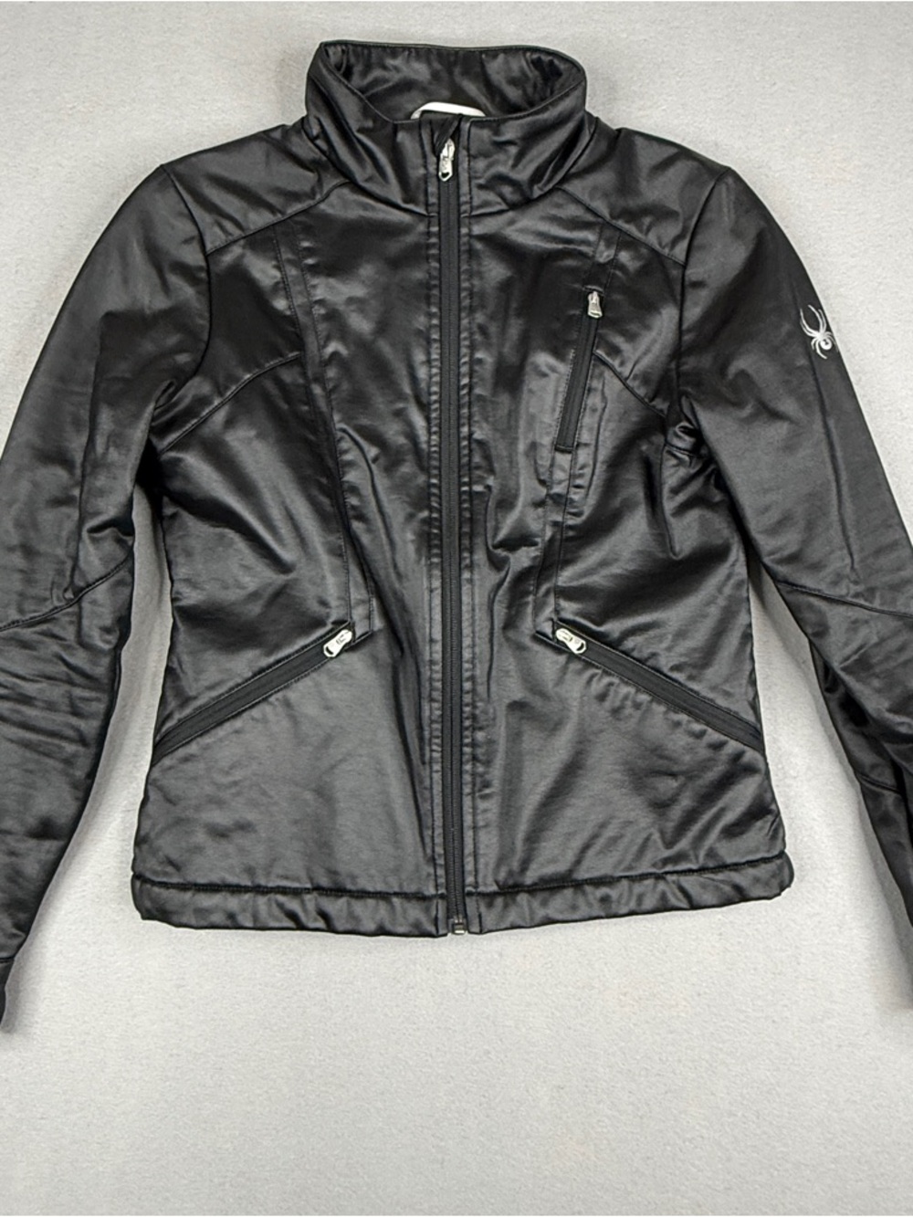 Spyder Womens XXS Black Shimmer Moto Softshell Jacket Full Zip Fitted
